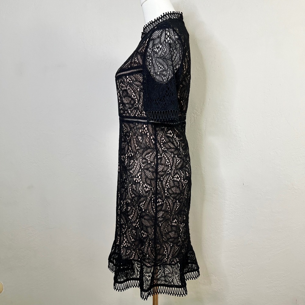 Bardot Black Lace Mock Neck Knee Length Dress Sheath Theodora‎ Size 8 / Medium - Picture 4 of 12